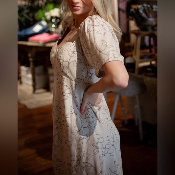 LUSH Puff Sleeve Floral Babydoll Dress Sz Small Sweetheart Button Front Milkmaid - Picture 13 of 13